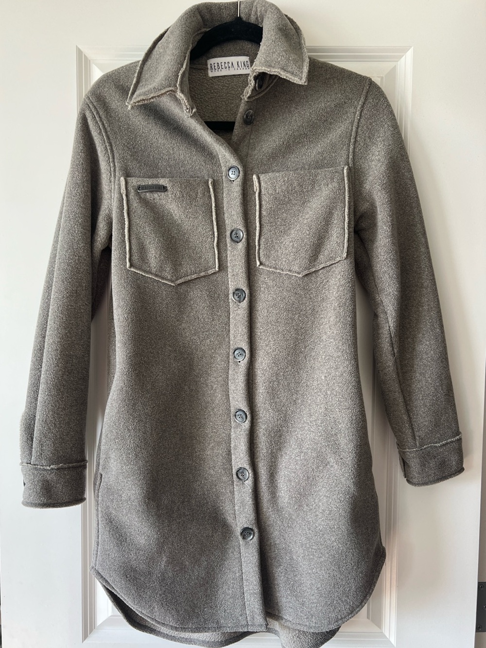 Rebecca King Gray Button-Up Fleece Shirt Jacket Shacket Coat Made in Canada